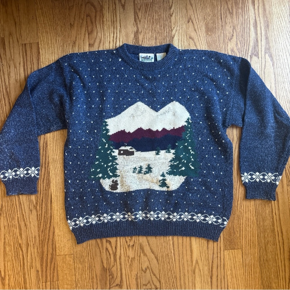 Vtg Northern Reflections Knit Sweater Cardigan XL Cottage Core Cabin Ski Lodge